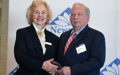 Dayna Gladstein, President & CEO of Newport Mental Health with Richard Charest, Secretary, RI Executive Office of Health and Human Services, keynote speaker and recipient of the organization’s Outstanding Community Service Award. Samantha Miller photo